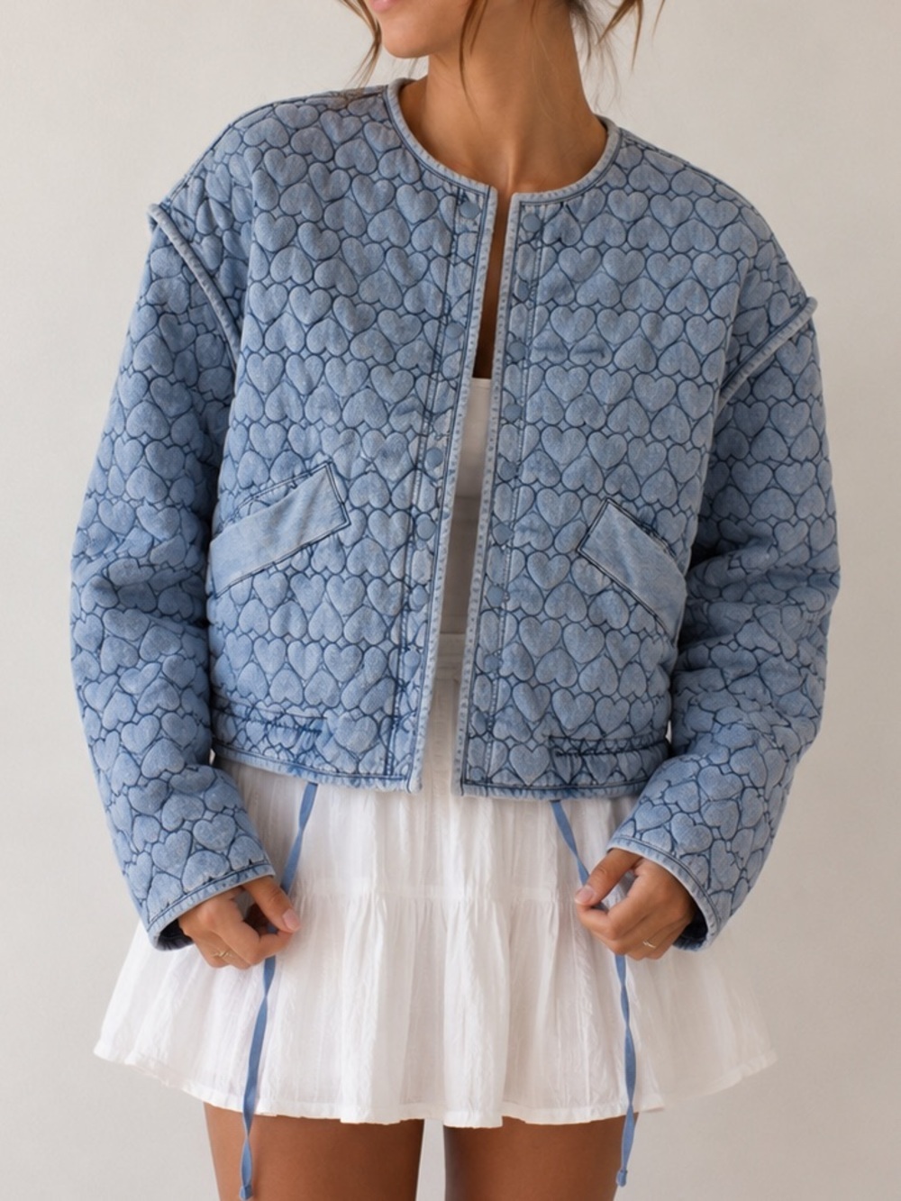 NEW Blank NYC Quilted Heart Jacket Size Small NWT Blue